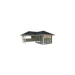 Abri / studio de jardin palmako bianca  ; set 210 ; bois naturel p. 28 mm surface totale 12, 9m + pergola ...