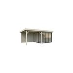Abri / studio de jardin palmako lenna  ; set 405 ; bois naturel p. 28 mmsurface totale 10, 1m + pergola ...