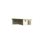 Abri de jardin white wood lya  ; 2 ; bois naturel p. 28mm surface totale 12, 5m + pergola 10, 4m