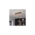 Barre de spot mtal noir et fibre naturelle e14 11, 5 x l. 52cm eglo, almendros - 3 lampes