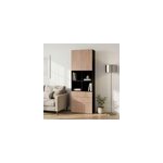 Biblioth�que semi ouverte effet ch�ne chaud et noir 4 portes 2 tiroirs goodhome atomia h. 225 x l. 75 ...