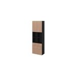 Bibliothque semi ouverte effet chne chaud et noir 4 portes 2 tiroirs goodhome atomia h. 225 x l. 75 ...