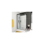 Cabine de douche l. 80 x l. 110 x h. 230 cm fond effet m�tro, douchette anticalcaire, style noir & blanc, ...