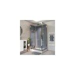 Cabine de douche l. 90 x l. 110 x h. 220 cm hydromassante, fond gris profils chroms, goodhome beloya ...