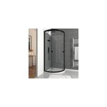 Cabine de douche 1 / 4 de cercle l. 90 x l. 90 x h. 207, 05 cm fond gris et profils noirs, receveur ...