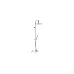 Colonne de douche thermostatique anti - brûlure avec pomme de tête ronde, douchette et flexible, chrome, ... Colonne de douche thermostatique anti - brûlure avec pomme de tête ronde, douchette et flexible, chrome, ...