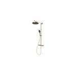 Colonne de douche thermostatique avec pommeau + douchette + flexible + barre r�glable, coloris dor�, ...