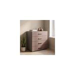 Commode rose taupe et effet ch�ne gris� avec 4 tiroirs goodhome atomia h. 75 x l. 75 x p. 58 cm
