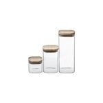 Ensemble de 3 bocaux en verre avec couvercle hermétique effet bois , 5five Ensemble de 3 bocaux en verre avec couvercle hermétique effet bois , 5five