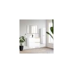 Ensemble meuble vasque 2 tiroirs blanc mat et effet bois l. 80 cm + plan vasque + miroir, tolima