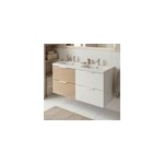 Ensemble meubles de salle de bains kentia l. 120 cm blanc mat et effet ch�ne avec plan double vasque ...