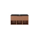Ensemble meubles de salle de bains kentia l. 120 cm effet noyer avec plan double vasque nira noir