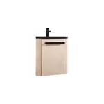 Meuble vasque d'angle compact suspendu effet chne + plan vasque noir en rsine, homesight skino