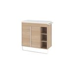 Meuble vasque faible profondeur effet bois avec porte - serviette l. 85 x h. 82 x p. 36 cm maza + plan ...