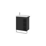 Meuble vasque faible profondeur noir avec porte - serviettes l. 65 x h. 82 x p. 36 cm + plan vasque blanc ...