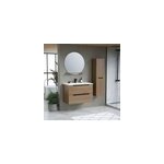 Ensemble meuble suspendu effet bois 2 tiroirs + vasque en céramique blanche l. 80 cm + 1 miroir Ø70 cm ... Ensemble meuble suspendu effet bois 2 tiroirs + vasque en céramique blanche l. 80 cm + 1 miroir Ø70 cm ...