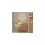 Ensemble meuble vasque suspendu beige et effet bois l. 80 cm + vasque simple + miroir rond 80 cm, luma ...