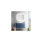 Ensemble salle de bains l. 104 cm meuble sous vasque bleu mat + plan vasque � gauche blanc brillant alba ...