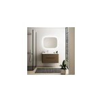 Ensemble salle de bains l. 104 cm meuble sous vasque d�cor noyer + plan vasque � gauche blanc brillant ...