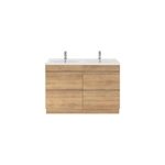 Meuble vasque  poser effet chne l. 120 cm imandra + plan double vasque blanc cramique nira, goodhome ...