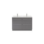 Meuble vasque  poser gris brillant l. 120 cm imandra + plan double vasque blanc cramique nira, goodhome ...