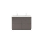 Meuble vasque  poser gris taupe brillant l. 120 cm imandra + plan double vasque blanc cramique nira, ...
