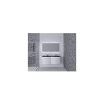 Ensemble salle de bains l. 138 cm meuble sous vasque blanc brillant + plan double vasque verre noir mat ...