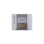 Ensemble salle de bains l. 138 cm meuble sous vasque effet bois + plan vasque central verre noir mat ... Ensemble salle de bains l. 138 cm meuble sous vasque effet bois + plan vasque central verre noir mat ...