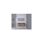 Ensemble salle de bains l. 138 cm meuble sous vasque effet bois + plan double vasque verre noir mat vague ...
