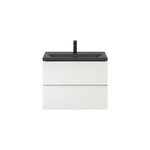 Meuble vasque suspendu faible profondeur blanc brillant l. 80 cm imandra + plan vasque noir cramique ...