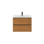 Meuble vasque suspendu faible profondeur effet noyer l. 80 cm imandra + plan vasque blanc cramique nira, ...