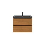 Meuble vasque suspendu faible profondeur effet noyer l. 80 cm imandra + plan vasque noir cramique, nira ...