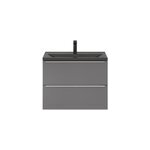 Meuble vasque suspendu faible profondeur gris brillant l. 80 cm imandra + plan vasque noir cramique ...