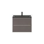 Meuble vasque suspendu faible profondeur gris taupe brillant l. 80 cm imandra + plan vasque noir cramique ...