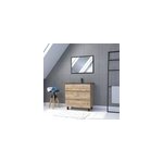 Ensemble sous vasque � poser effet ch�ne industriel 3 tiroirs + vasque noire + 1 miroir, l. 80 cm, galedo ...