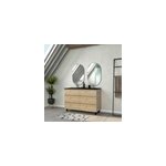 Ensemble sous vasque  poser effet chne industriel 6 tiroirs + vasque double noire + 2 miroirs, l. 120 ...