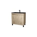 Ensemble sous vasque  poser effet chne naturel 2 portes + vasque noire, l. 80 cm, galedo timber