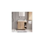 Ensemble meuble vasque faible profondeur effet bois avec porte - serviettes l. 85 x h. 82 x p. 36 cm ...