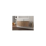 Ensemble sous vasque + plan vasque central verre l. 138 cm, effet bois stri, vague