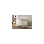 Ensemble sous vasque + plan vasque central verre noir l. 138 cm, blanc mat stri, vague