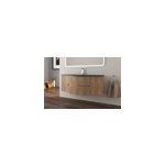 Ensemble sous vasque + plan vasque central verre noir l. 138 cm, effet bois stri, vague