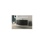 Ensemble sous vasque + plan vasque central verre noir l. 138 cm, noir mat stri, vague