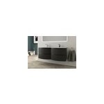Ensemble sous vasque + plan vasque double verre l. 138 cm, noir mat stri, vague