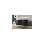 Ensemble sous vasque + plan vasque double verre noir l. 138 cm, noir mat stri, vague