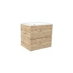 Ensemble sous vasque suspendu effet chne industriel 2 tiroirs + vasque blanche, l. 60 cm, galedo timber ...