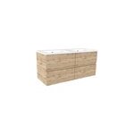 Ensemble sous vasque suspendu effet chne industriel 4 tiroirs + vasque double blanche, l. 120 cm, galedo ...