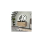 Ensemble sous vasque suspendu effet chne industriel 4 tiroirs + vasque double noire + 2 miroirs, l. ...