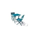 Ensemble table et 2 chaises de jardin marius aluminium bleu canard city garden