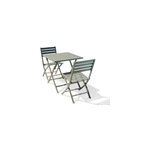 Ensemble table et 2 chaises de jardin marius aluminium vert kaki city garden