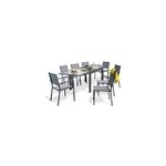 Ensemble table extensible l. 135 / 270 cm et 6 chaises + 2 fauteuils de jardin tolede aluminium gris ...